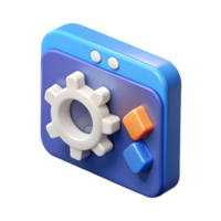 3D Settings Icon Gear, Cubes, and Vibrant Blue Colors, Software Configuration, Options, Customization, Isometric Render Transparent Background png