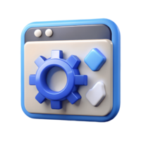3D Render of Settings Window with Gear and Diamond Icons on Blue Frame, Isolated Transparent Background png