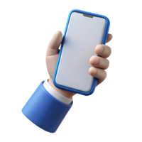 3D Rendered Hand Holding Smartphone with Blue Case, Mobile Technology, Business Communication Transparent Background png