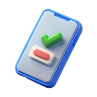 3D Smartphone with Green Check and Red Cross Icons on Blue Frame Display, Approval Concept Transparent Background png
