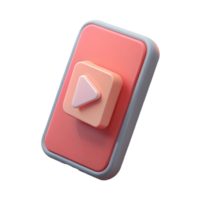 3D Pink Smartphone with Play Button for Entertainment and Streaming, Modern App Design, Isolated Transparent Background png