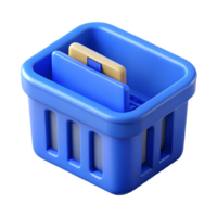 Blue Shopping Basket 3D Render Minimalist E-commerce Icon for Online Retail, Digital Commerce and Shopping Concepts Transparent Background png