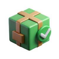 3D Green Gift Box with Checkmark Icon Successful Delivery, Reward, and Confirmation Concept for E-commerce and Online Shopping Transparent Background png