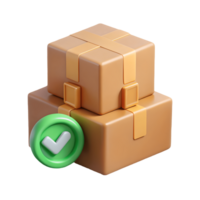 Stacked Parcel Delivery Boxes with Green Tick, 3D Rendering of Completed Shipping and Logistics Success Transparent Background png