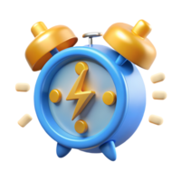 Energetic Cartoon Alarm Clock with Lightning Bolt Symbol, Ringing Vigorously on a, Modern Design Transparent Background png