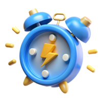 3D Cartoon Alarm Clock with Lightning Bolt Design, Energy and Wake-Up Time, Bright Colors, Playful Aesthetic Transparent Background png