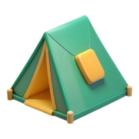 3D Render of a Green and Yellow Cartoon Camping Tent with a Playful and Cheerful Mood, Ideal for Outdoor Adventure Themes Transparent Background png