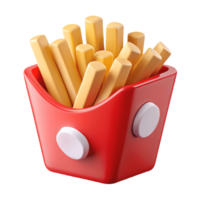 Cartoon French Fries Delight 3D Rendered Fast Food Icon with Red Container and Cheerful Mood for Restaurant Menus Transparent Background png
