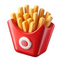 3D Render of Fries in Red Container, Cartoon Style Fast Food Icon, Restaurant Menu Item Transparent Background png