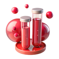 Blood Test Tubes with Red Spheres Medical Research, Laboratory Setting, Healthcare Concept, Scientific Visualization, Clinical Analysis, Modern Presentation. Transparent Background png