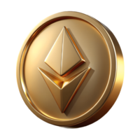 Golden Ethereum Coin Cryptocurrency Wealth, Blockchain Investment, Digital Finance Asset, Shiny Gold Currency, Decentralized Economy, Modern Investment Transparent Background png