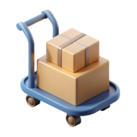 Delivery Cart with Stacked Packages, Isolated, 3D Render for E-commerce and Shipping Transparent Background png