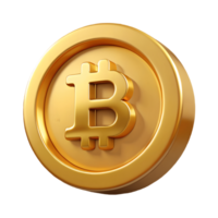 Gold Bitcoin Coin Digital Currency Cryptocurrency Investment Finance Tech Golden Round Token Isolated on Shiny Virtual Money Illustration Transparent Background png
