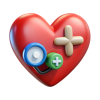 3D Render of Red Heart with Medical Symbols for Healthcare, Wellness, and Digital Health Promotion Transparent Background png