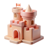 Charming 3D Render of a Pink Sandcastle with Tower and Flag, Isolated on, Evoking Childhood Fun Transparent Background png