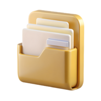 Yellow Office Folder Organizer with Documents, Modern File Management Solution, 3D Rendered Illustration, Organized Workspace Transparent Background png