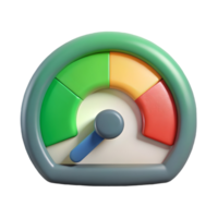 3D Speedometer Gauge Icon Performance Meter with Green, Yellow, Red Zones for App UI and UX Design Transparent Background png