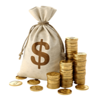 Money Bag with Gold Coins Savings, Investment, Wealth, Prosperity, and Financial Success Concept on Isolated Transparent Background png