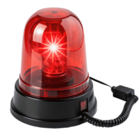 Red Emergency Siren Light with Flashing LED, Alarm System, Warning Beacon, Black Base, Coiled Cord, Isolated on White, Safety Alert Transparent Background png