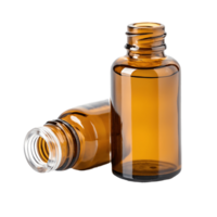 Amber Glass Bottles Still Life Empty Essential Oil Containers, Pharmaceutical Packaging, Isolated on Transparent Background png