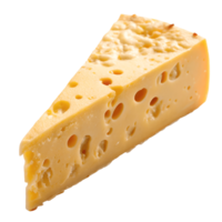 Close-up Triangle Wedge of Swiss Cheese with Holes, Isolated on White, Food Photography, Culinary Delight, Cheese Lovers Dream, Delicious Dairy Transparent Background png