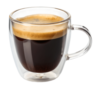 Freshly Brewed Espresso in Clear Double Walled Glass Mug, Morning Coffee, Intense Aroma, Dark Roast, Simple Background Transparent Background png