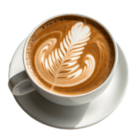 Latte Art Delight Top-View Close-Up of a White Coffee Cup with Intricate Foam Design on a Saucer, Highlighting Coffee Culture Transparent Background png