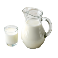 Fresh Milk in Glass Pitcher and Glass, Dairy Drink, Healthy Beverage, Isolated on White Transparent Background png