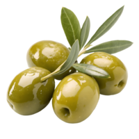 Fresh Green Olives Still Life Glossy, Olive Branch, Mediterranean Cuisine, Appetizing, Healthy Food, Isolated on Transparent Background png