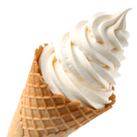 Creamy Vanilla Soft Serve Ice Cream Cone on White, Refreshing Dessert Treat, Sweet Indulgence, Frozen Delight, Tasty Confection Transparent Background png