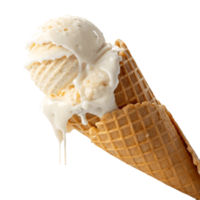 Melting Vanilla Ice Cream Cone Delight Sweet Treat, Summer Dessert, Isolated Background, Refreshing, Indulgent, Delicious Transparent Background png