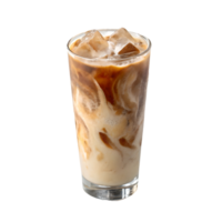 Refreshing Iced Latte Coffee Delight with Swirling Milk and Ice Cubes on, a Cold Summer Drink Transparent Background png
