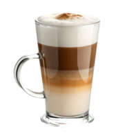 Layered Latte Macchiato in Glass Mug Creamy Coffee Beverage with Foamy Top and Elegant Presentation, Isolated on White Transparent Background png