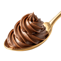 Decadent Chocolate Frosting Swirl on Golden Spoon, Creamy Dessert Indulgence, Gourmet Treat, Sweet Temptation, Studio Shot, Exquisite Presentation Transparent Background png