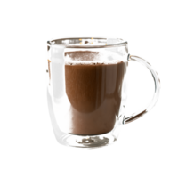 Hot Chocolate Delight Steamy Beverage in Double-Walled Glass Mug, Cozy Drink Transparent Background png