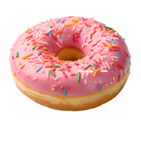 Delicious Pink Frosted Donut with Colorful Sprinkles Isolated on White, Sweet Treat Bakery Confection, Food Photography Transparent Background png