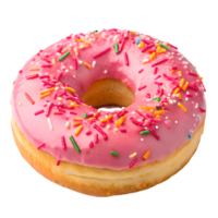 Delicious Pink Frosted Donut with Colorful Sprinkles, Sweet Treat, Baked Good, Isolated, Bakery, Food Photography, Dessert Delight Transparent Background png