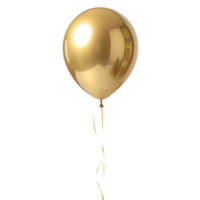Radiant Gold Balloon Floating on Elegant Party Decoration, Festive Celebratory Atmosphere, Shiny Reflective Surface, Helium Balloon with Ribbon Transparent Background png