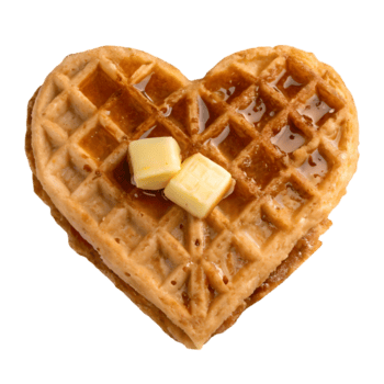 Heart Shaped Waffle Stack with Butter and Syrup, Romantic Breakfast Treat, Delicious Homemade Food, Sweet Morning Meal Transparent Background png