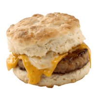 Delicious Sausage Biscuit Sandwich with Melted Cheese A Culinary Delight on Perfect for Breakfast or Brunch Transparent Background png