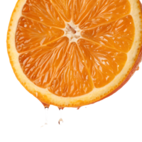 Fresh Orange Slice with Dripping Juice on Citrus Fruit Close Up, Refreshing, Vitamin C Source Transparent Background png