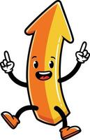 Upward arrow cartoon character with happy face energetic pose illustration vector