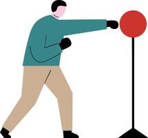 Man practicing boxing with punching ball exercise training in casual clothes and gloves illustration vector