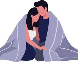 Couple wrapped in blanket showing intimacy and comfort in simple art illustration vector
