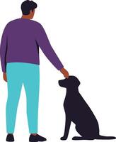 Man petting black dog sitting on floor illustration with casual clothing and relaxed posture vector
