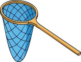 Fishing net illustration with blue mesh and wooden handle for catching fish and aquatic creatures in nature vector