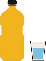 Bottle of water with glass filled halfway simple minimalistic illustration design vector