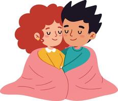 Couple embracing under pink blanket showing love affection and warmth illustration vector