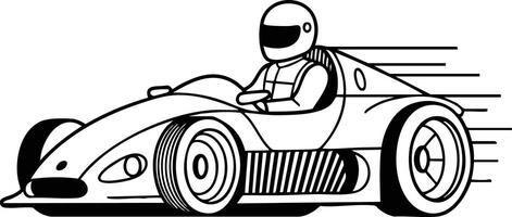 Racing car with driver in helmet speeding on track illustration of fast motorsport vehicle vector