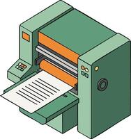 Isometric printing machine with paper sheet technology equipment for industry and office use illustration vector